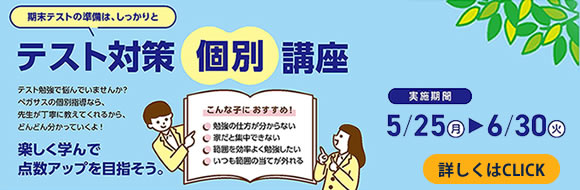 大分県大分市の学習塾 個別指導なら学習塾ペガサス明野教室へお任せ下さい。楽しく学べる学習方法があります！無料体験学習実施中！！テスト対策個別講座