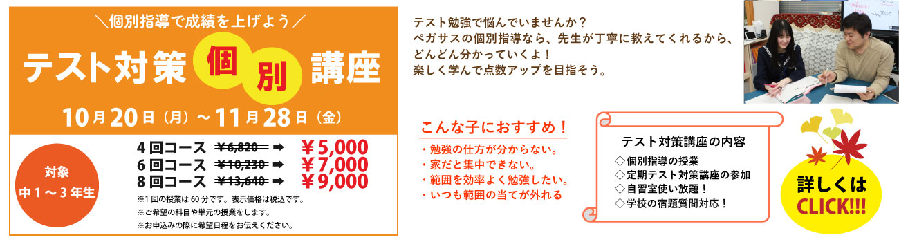 大分県大分市の学習塾 個別指導なら学習塾ペガサス明野教室へお任せ下さい。テスト対策 PC用イメージ写真1