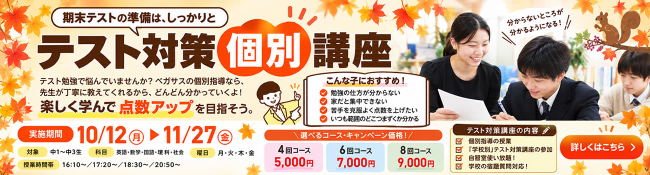 大分県大分市の学習塾 個別指導なら学習塾ペガサス明野教室へお任せ下さい。テスト対策 PC用イメージ写真1